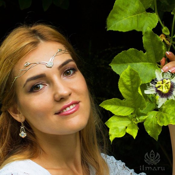 Elven Tiara, Rainbow Moonstone, larp medieval wedding headpiece, sterling silver main image 4